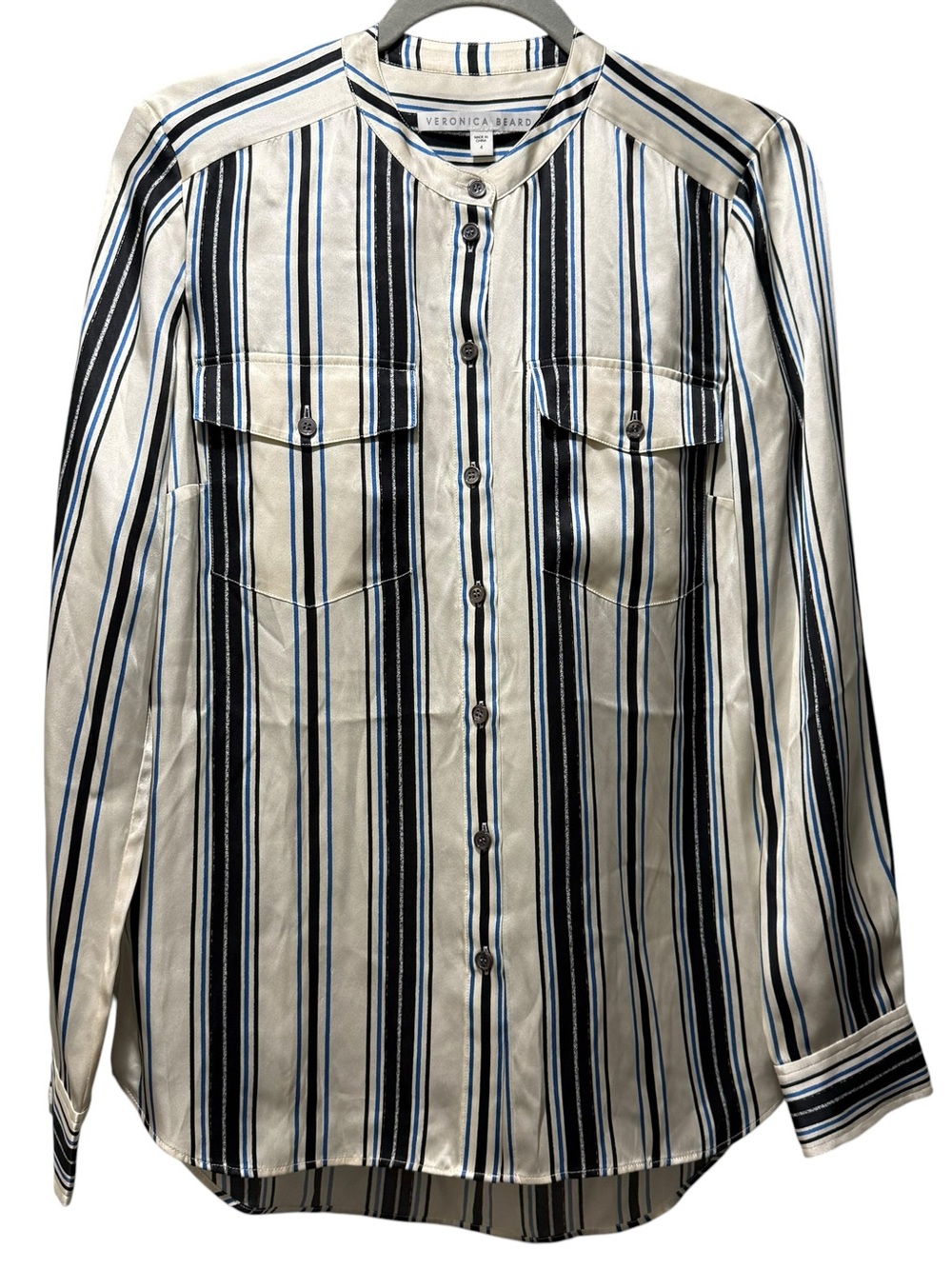 Veronica Beard Ivory Shirt with Black & Blue Stripes